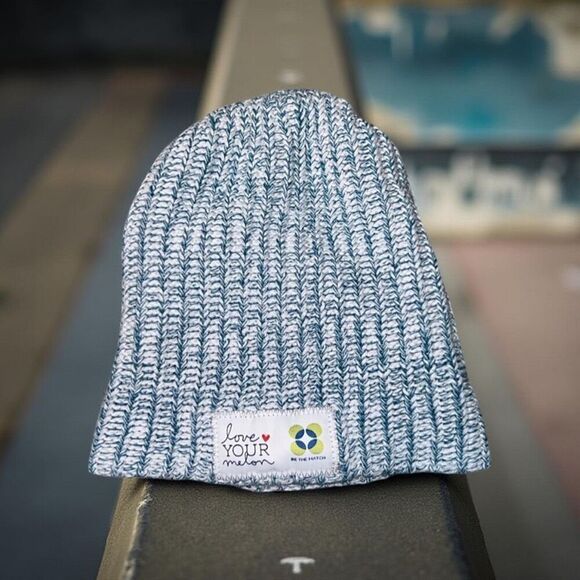 Love Your Melon Other - Love Your Melon Blue White Knit Logo Winter Slouch Beanie “Be the Match”